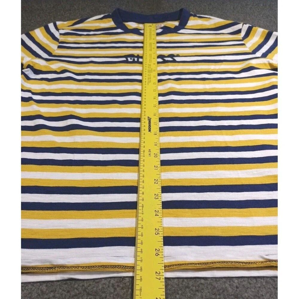 Vintage Guess Originals T-Shirt Striped Embroidery Mens Medium Yellow Blue - Picture 10 of 11
